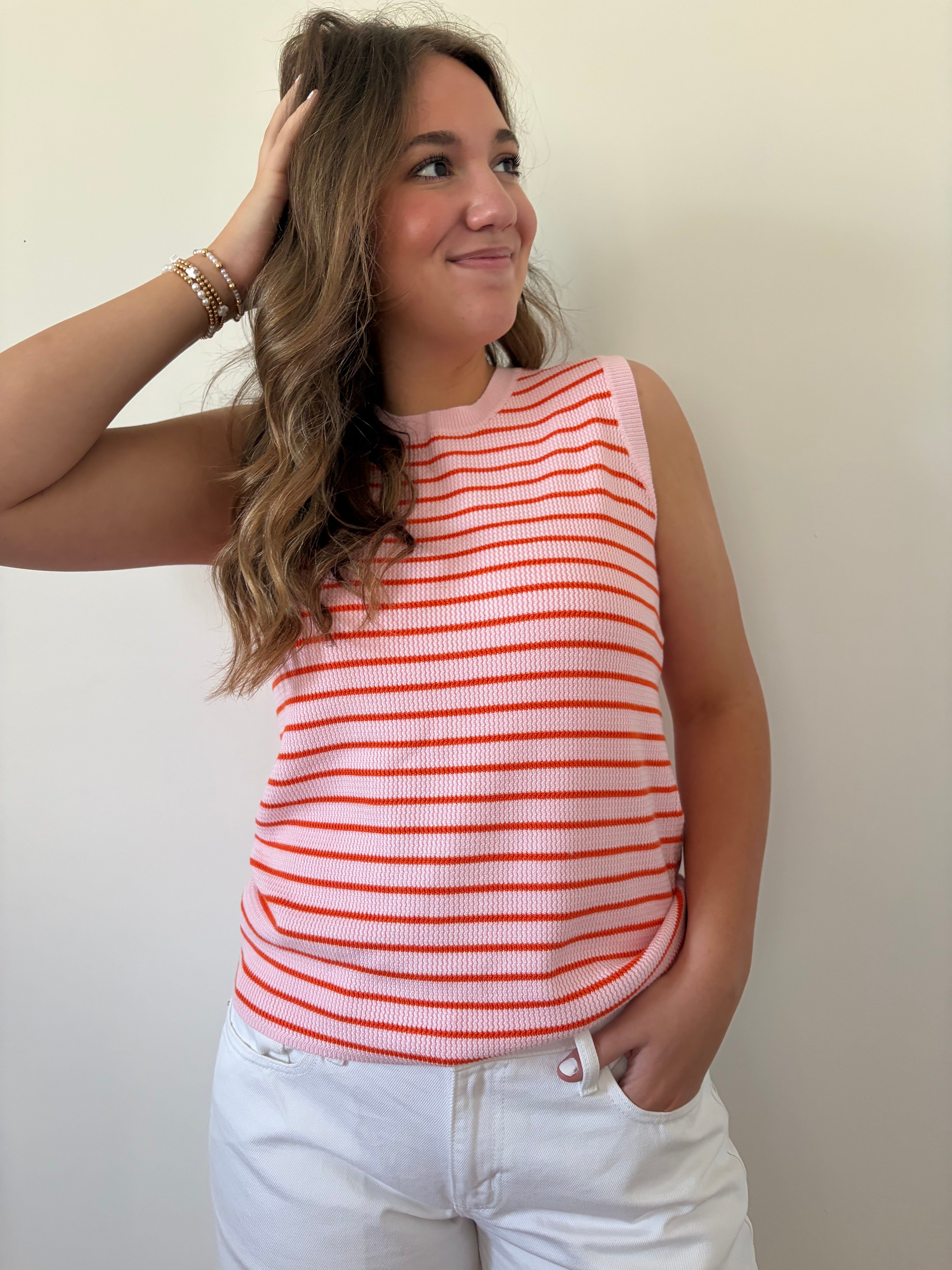 Pink + Red Striped Tank