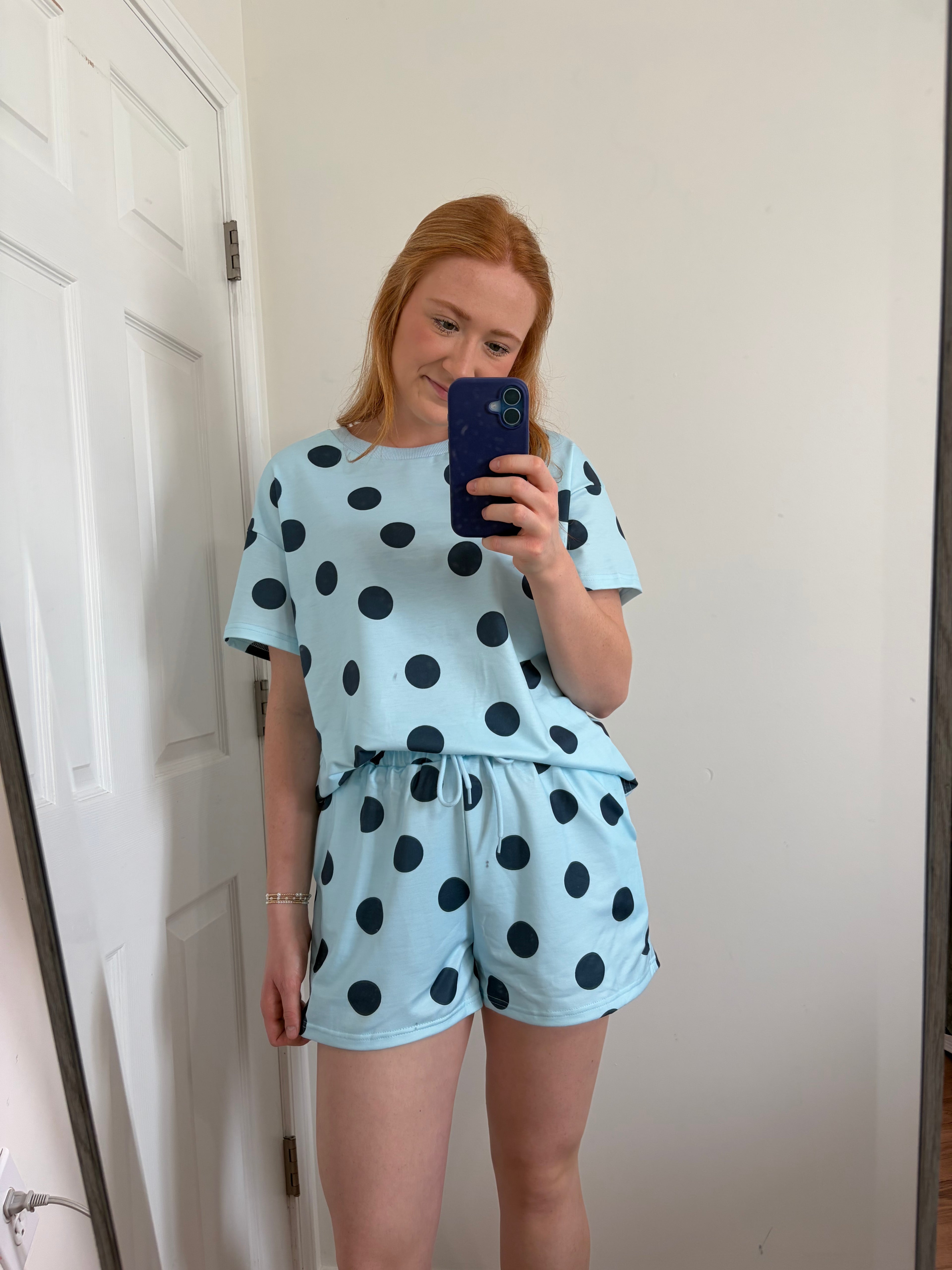 Blue + Navy Polka Dot Set
